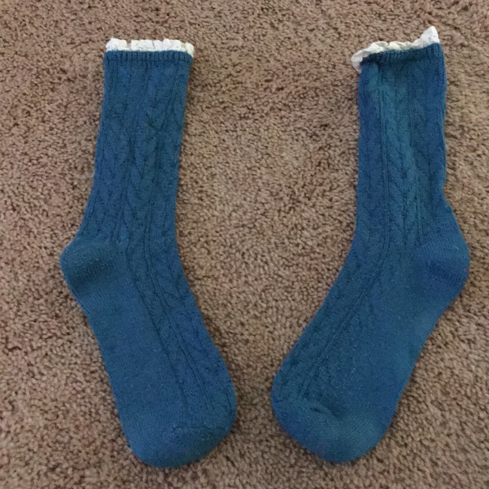 aqua blue knit design socks w/ knit lace top